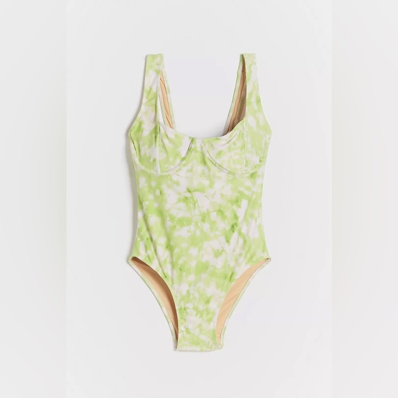 Faithfull The Brand Tie Dye Mona Lime Green/White One-Piece Swimsuit